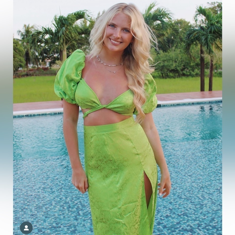 SET Ronny Kobo NWT Green Zano top & Marlo Maxi High Slit Skirt Set ($706) SMALL - Picture 5 of 9